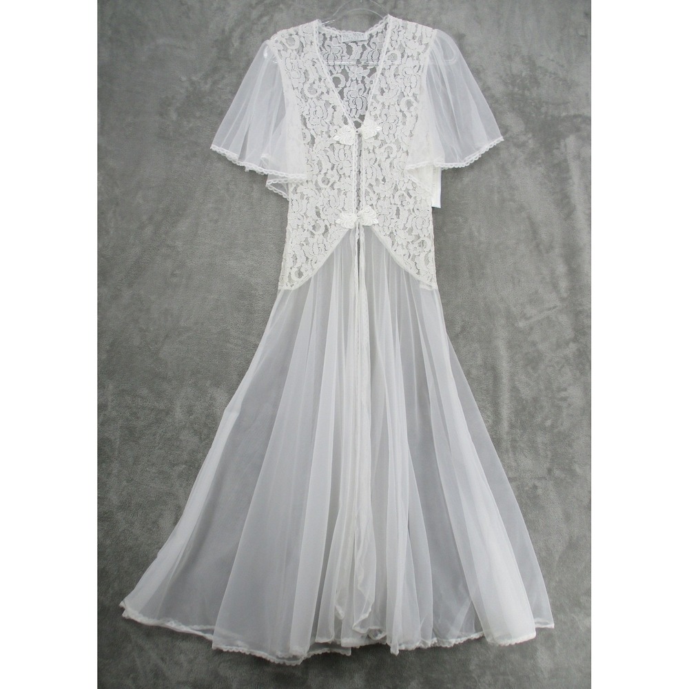 Vintage Val Mode Lingerie Womens Small Sheer Lace Robe Coquette Fairy Feminine